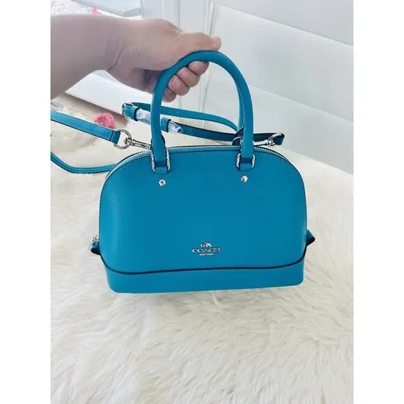 NWT Coach Crossgrain Mini Sierra Satchel Bag Leather Handbag Turquoise Blue $295